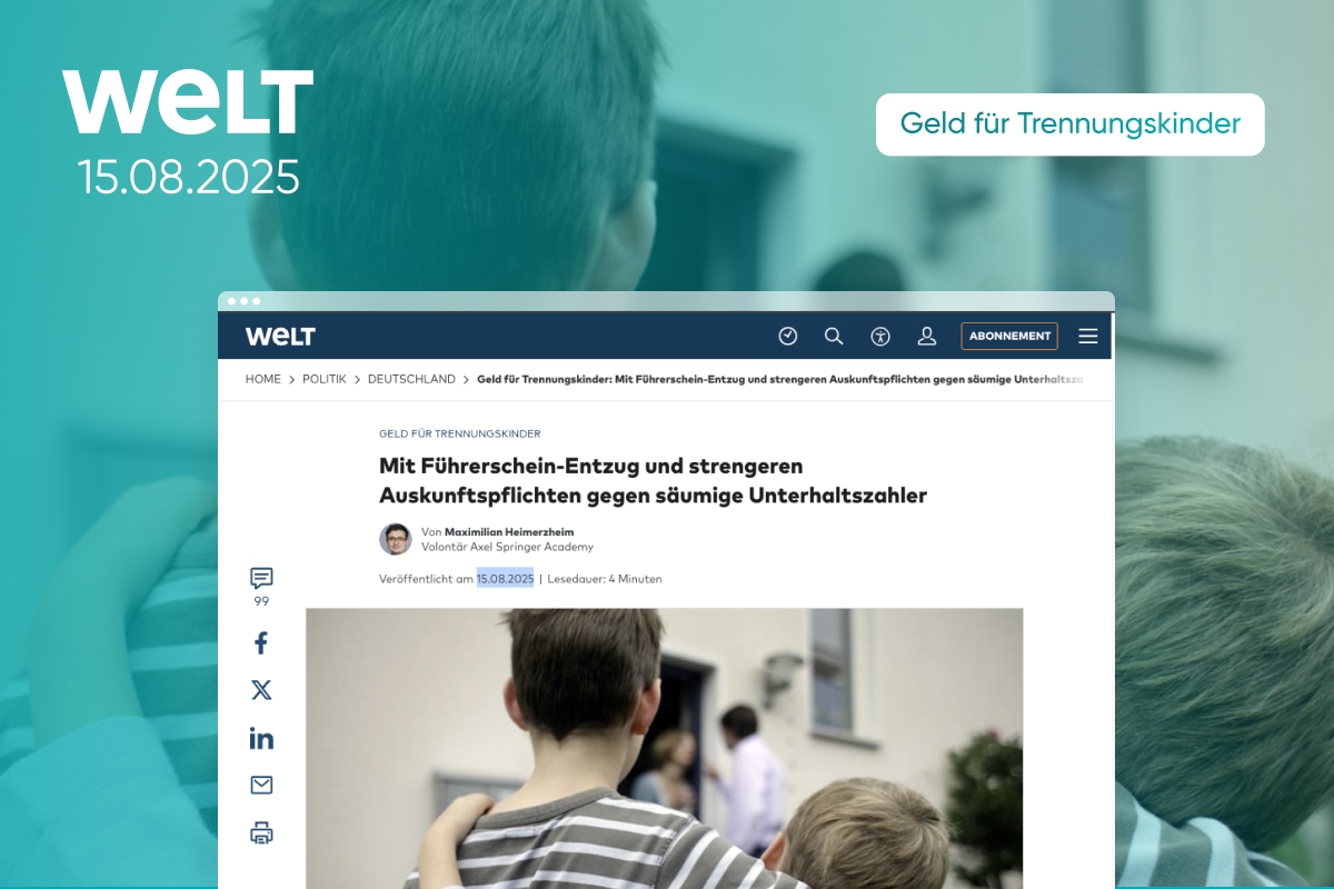 ISUV-Presse: Welt-Artikel zu Führerschein-Entzug für säumige Unterhaltszahler. Fokus: Unterhalt, Familie, Trennungskinder.